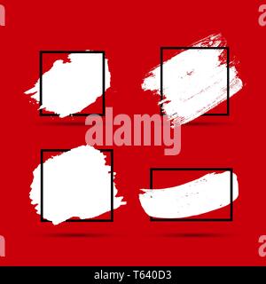 Grunge Brush paint ink stroke with square frame backgrounds set. Vector Illustration Stock Vector