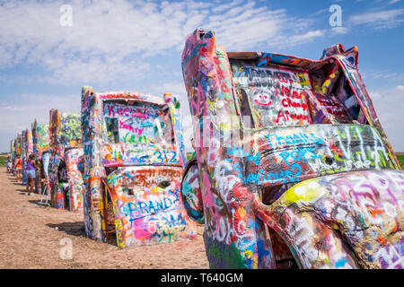 Cadillac Ranch is a public art installation and sculpture on old U.S. Route 66 in Amarillo, Texas, USA Stock Photo