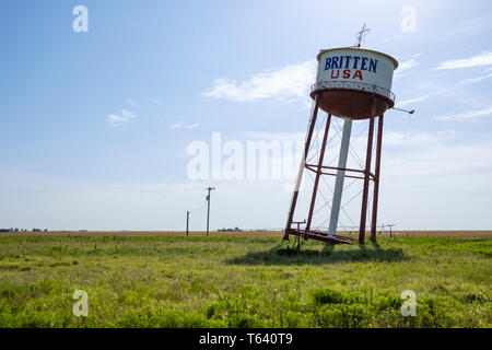 Britten USA Leaning Water Tower on U.S. Route 66 in Groom, Texas, USA Stock Photo