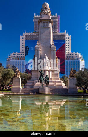 Monumento to Miguel de Cervantes. Madrid, Spain. Stock Photo