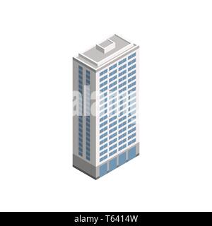 Vector Isometric Skyscraper City Building. Vector Isometric City Building Icon Isolated on White Background. Private House, Skyscraper, Real Estate, P Stock Vector