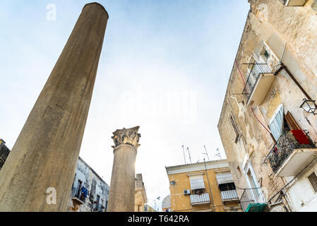 Bari, Italy - March 10, 2019: Ruins of Santa Maria del Buon Consiglio, there are only the remains of the large columns of this old church, among a dec Stock Photo