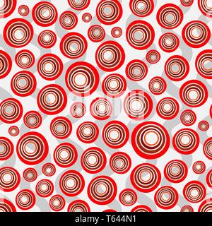 Seamless background of concentric circles in neon red colors on white Stock Vector
