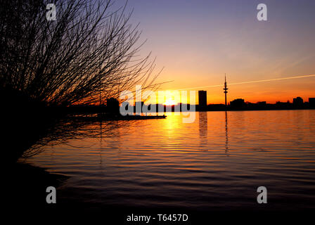 Hamburg Skyline with radio telecommunication tower Heinrich Herz Turm, Germany Stock Photo