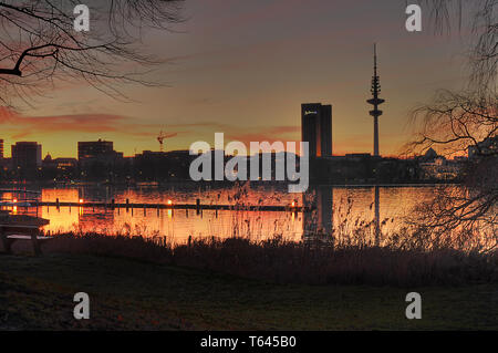 Hamburg Skyline with radio telecommunication tower Heinrich Herz Turm, Germany Stock Photo