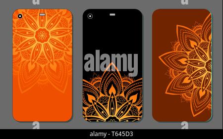 Phone case mandala design set. Vintage decorative elements. Hand drawn background. Islam, Arabic, Indian, ottoman motifs Stock Vector