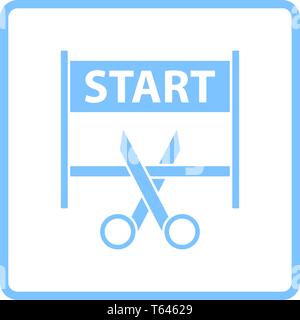 Scissors Cutting Tape Between Start Gate Icon. Blue Frame Design. Vector Illustration. Stock Vector