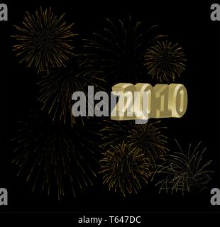 New Year (2010) card - golden fireworks on a black background Stock Vector