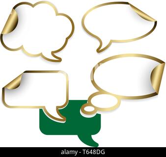 Set of golden Comic Clouds and bubbles as stickers and labels (vector) Stock Vector