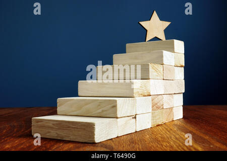 Goal setting and achievement. Star and stairs from wood. Stock Photo