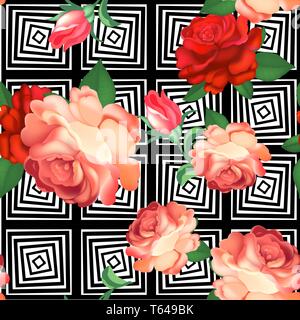 Seamless floral pattern with flowers, watercolor. Vector illustration. Stock Vector