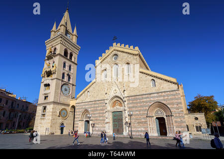 MESSINA, ITALY - NOVEMBER 06, 2018 - The bell tower with carillon of the Duomo Cathedral in Sicily Stock Photo
