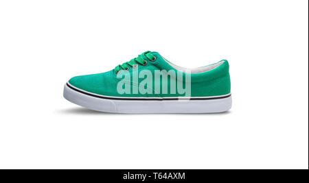 Green canvas shoes isolated on white background with clipping path Stock Photo