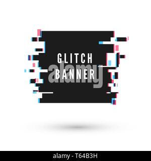 Technology square banner form in distorted glitch style. Vector illustration isolated on white background Stock Vector