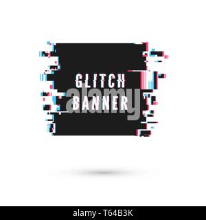 Square banner form in distorted glitch style. Vector illustration isolated on white background Stock Vector
