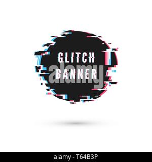 Glitch effect. Circle advertising banner. Digital technology poster. Vector illustration isolated on white background Stock Vector
