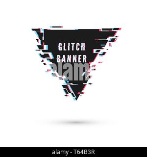 Triangular banner form in distorted glitch style. Vector illustration isolated on white background Stock Vector