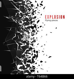 Abstract cloud of pieces and fragments after wall explosion. Shatter and destruction effect. Vector illustration Stock Vector