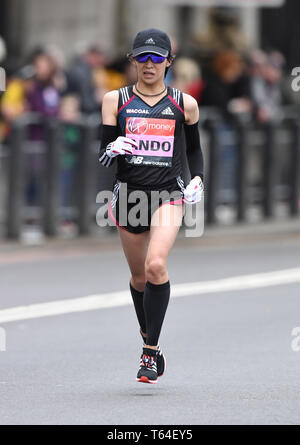 London, UK. 28th Apr, 2019. Yuka Ando (JPN) places 13th in the women's race in 2:26:47 at the 39th London Marathon in London, Sunday, April 28, 2019. (Jiro Mochizuki/Image of Sport) Photo via Credit: Newscom/Alamy Live News