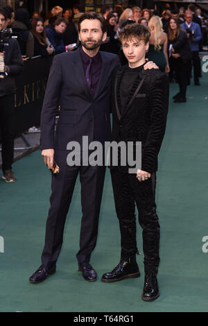 London, UK. 29th Apr, 2019. LONDON, UK. April 29, 2019: David Tennant & son, Ty Tennant arriving for the 'TOLKIEN' premiere at the Curzon Mayfair, London. Picture: Steve Vas/Featureflash Credit: Paul Smith/Alamy Live News Stock Photo