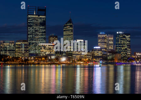 Beautiful view of central Perth at blue hour, Western Australia Stock Photo