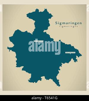 Modern Map - Sigmaringen county of Baden Wuerttemberg DE Stock Vector