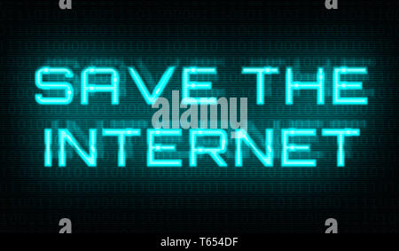 Binary code with the words Save the internet in the center Stock Photo