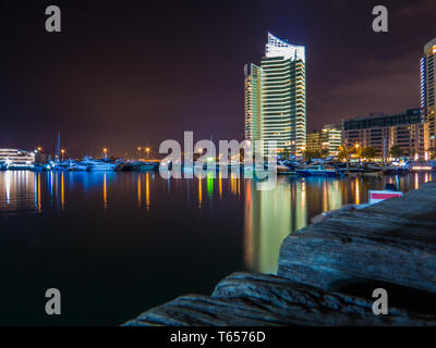BEIRUT, LEBANON - MAY 24, 2017: View of the port of Zaitunay Bay by night. Stock Photo