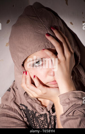 teenage problems. Loneliness, violence, depression Stock Photo