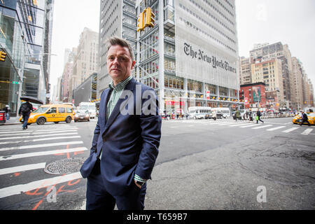 Editor-in-Chief Espen Egil Hansen at the Norwegian newspaper Aftenposten (The Evening Post) visits the New York Times Building in New York. The Aftenposten has been lauded for standing up against Facebook after publishing a full front page criticizing the social media company for censoring the famous image of Phan Thi Kim Phuc, also known as the Napalm Girl. Espen Egil Hansen slammed Mark Zuckerberg for a perceived abuse of power, calling the CEO of Facebook 'the world's most powerful editor.” Stock Photo