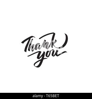 Thank You text modern calligraphy. Graphic print hand writing, lettering, typography. Vector text in one color isolated on white Stock Vector