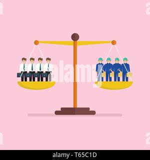 Comparison between white and blue collar workers on balance scale. Busiess concept Stock Vector