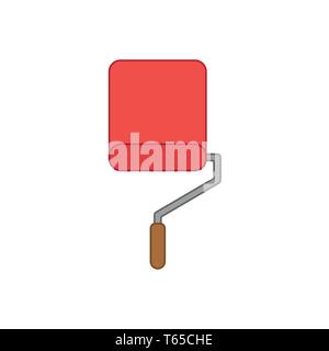 Flat design style vector illustration concept of roller paint brush icon painting wall on white background. Colored outlines. Stock Vector