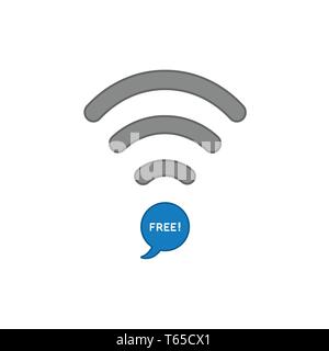 Flat design style vector illustration concept of wifi symbol with blue speech bubble icon and free text on white background. Colored outlines. Stock Vector