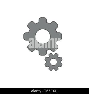 Flat design style vector illustration of gears symbol icon on white background. Colored outlines. Stock Vector