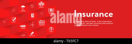 Insurance Web Header Banner with homeowners, medical, life, and vehicle insurance Stock Vector