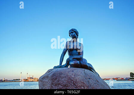 Denmark, Copenhagen, The Little Mermaid is a bronze statue by Edvard Eriksen, depicting a mermaid becoming human. The sculpture is displayed on a rock Stock Photo