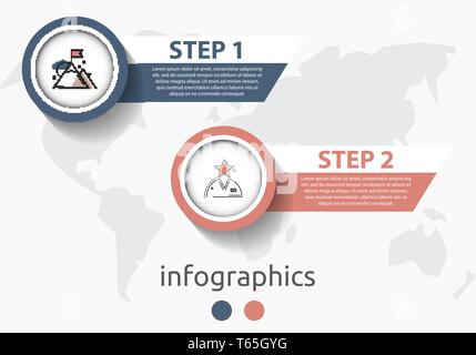 Vector infographic flat template circles for two label, diagram, graph, presentation. Business concept with 2 options. For content, flowchart, steps Stock Vector