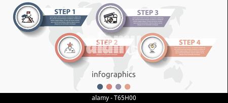 Vector infographic flat template circles for four label, diagram, graph, presentation. Business concept with 4 options. For content, flowchart, steps Stock Vector
