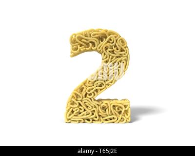 noodle in shape of number 2. curly spaghetti for cooking. 3d illustration Stock Photo