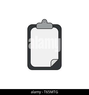 Vector icon concept of black clipboard with white blank paper. Black outlines and colored. Stock Vector