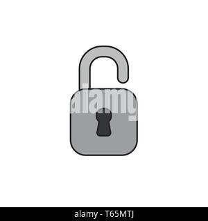 Vector icon of grey opened, unlocked padlock. Black outlines and colored. Stock Vector