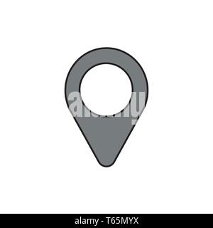 Vector icon of placemarker map pointer. Black outlines and colored. Stock Vector