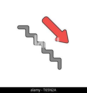 Stairs with arrow pointing down Vector icon concept Black outlines ...