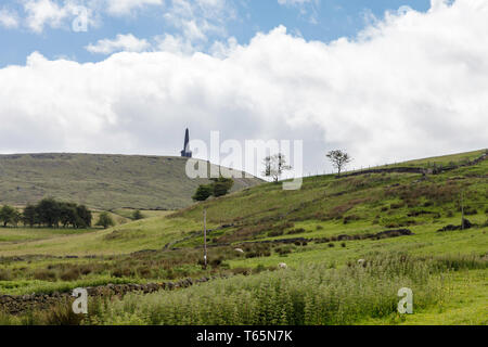 Stoodley Pike Monument on top of Stoodley Pike, a hill in the South Pennines, above Todmorden, Stock Photo