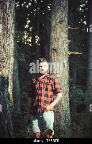 Eco Lifestyle. United with Environment. Handsome Lumberjack. Man