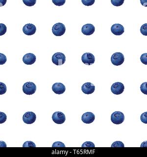 Seamless blueberries Pattern. 3d realistic vector berries Stock Vector