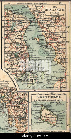 Øresund and  Bornholm New table atlas A.F. Marcks St. Petersburg, 1910 Stock Photo