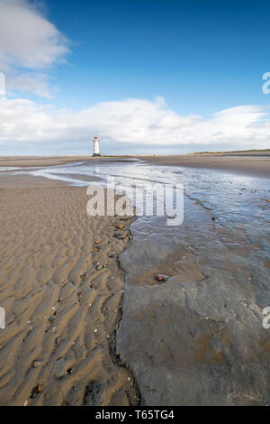 The slightly leaning Talacre Lighthouse and beach near Prestatyn on the North Wales coast Stock Photo