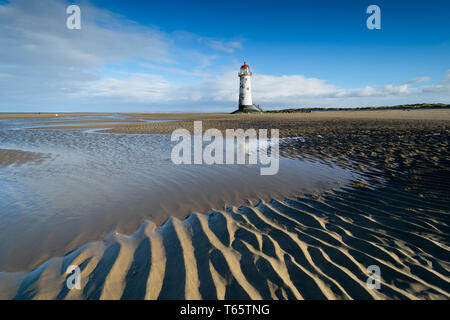 The slightly leaning Talacre Lighthouse and beach near Prestatyn on the North Wales coast Stock Photo